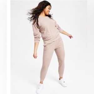 JENNI Women's Solid Sherpa Pajama Set, Toffee Candy Tan Size XXL